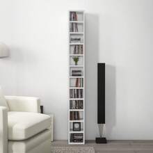 HOMCOM 12-Tier Media Storage Cabinet 204 CDs Shelf Tower Multimedia Organizer Rack Stand Bookcase Display Unit MDF Colour Oak - White - View 8