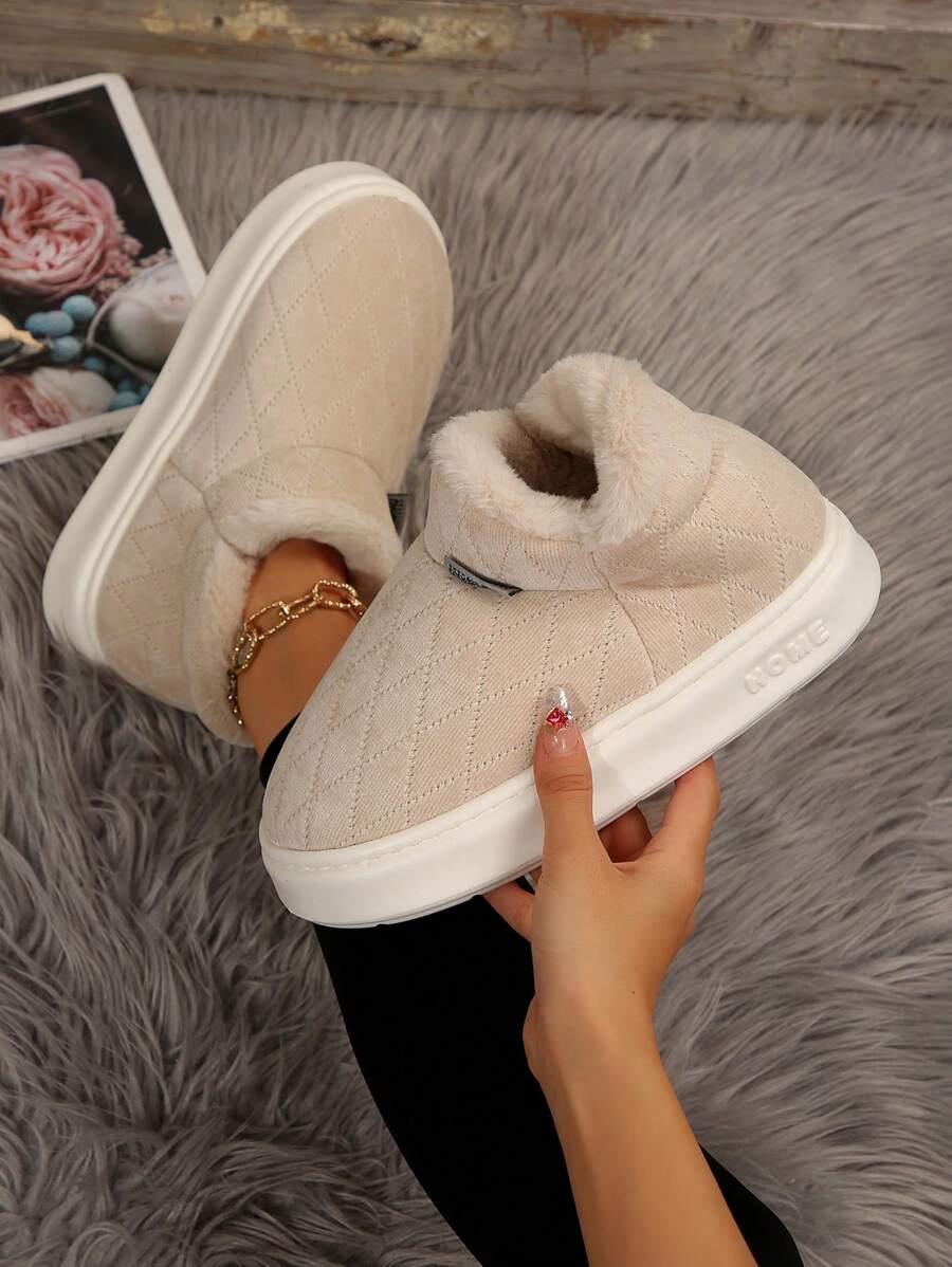 Women's Slip-On Slippers, Thick Sole, High Top, Warm And Comfortable For Indoor Wear In Winter - Khaki - View 1