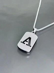 1st Heren Roestvrijstalen Trendy Ketting - 26 Holle Initialen, Elegante Letter Hanger Ketting, Kleurvast, Geschikt Voor Casual Wear En Truikettingen