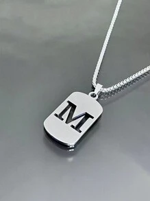 1st Heren Roestvrijstalen Trendy Ketting - 26 Holle Initialen, Elegante Letter Hanger Ketting, Kleurvast, Geschikt Voor Casual Wear En Truikettingen