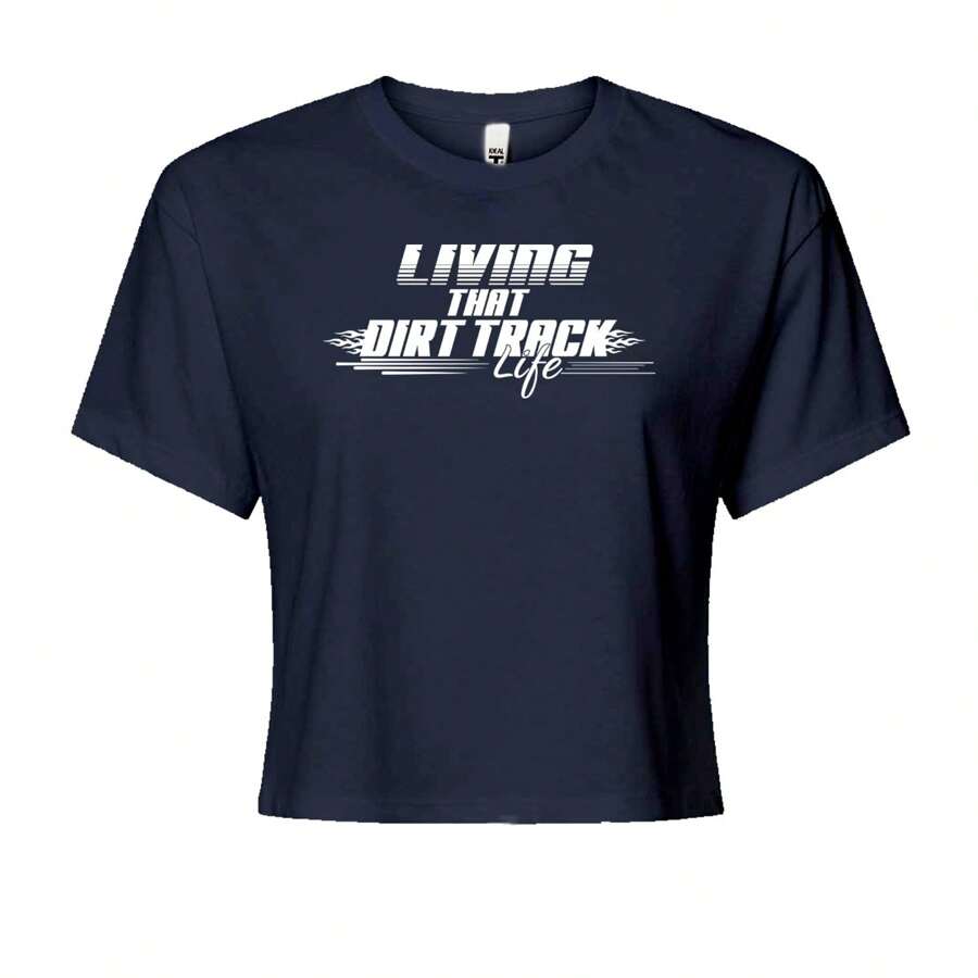 Living That Dirt Track Life Cropped T-Shirt - Navy Blue - View 1