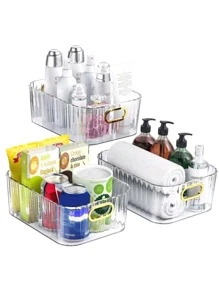 Storage Box Light Luxury Storage Bedroom Dining Room Dresser Desktop Magazine Storage Box Dormitory Household Items Storage Box (Pink)1 Pack - Transparent - View 3