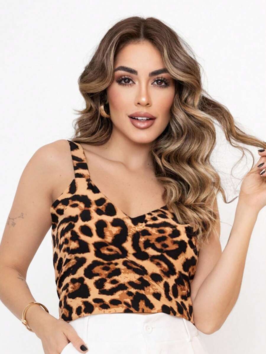 Leopard Tank Top Women's Fashion Sexy And Simple 2024 New Blouse - 咖啡棕 - 查看 1