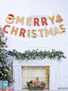 Merry Christmas Santa Claus Gingerbread Man Christmas Party Decoration Pennant Flag Banner