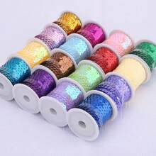 5Yard/Spool Shiny AB Flat Sequins 6mm Handmade DIY Decorative Ribbon Metallic Glitter Sewing String For Mermaid Crafts, Christmas & Halloween Costume Accessories (Spool Only) - Multicolor - View 3