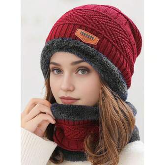 1 件女士纯色冬季保暖一体针织帽，柔软舒适防风骑行护耳保暖帽女士冬季保暖加厚针织帽套装，适合女士男士情侣冬季户外情侣针织帽加厚保暖帽新年礼物情人节送给她的完美礼物女士时尚纯色加厚保暖针织帽，舒适透气户外旅行无檐帽