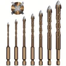 7Pcs Cross Tile Drill Bits Set Hex Shank Glass Cement Metal Ceramic Wood Plastic Alloy Drill Bit 3 4 5 6 8 10 12mm Hole Opener,Tool Accessories
