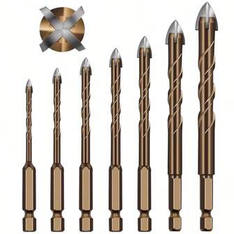 7Pcs Cross Tile Drill Bits Set Hex Shank Glass Cement Metal Ceramic Wood Plastic Alloy Drill Bit 3 4 5 6 8 10 12mm Hole Opener,Tool Accessories