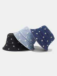 1pc Embroidered Daisy Bucket Hat - Great For Outdoor Activities, Traveling, And Sun Protection - Fisherman's Hat - View 7