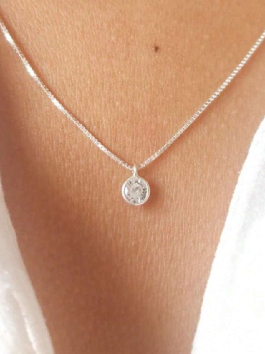 Women's Necklace Round Point Of Light 925 Sterling Silver - Silver - View 1