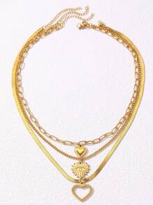 Aomogo Set da 3 collane da donna con pendenti a forma di cuore, occhi e sole a spirale, dal design unico e in piccole tirature, in acciaio inossidabile, di stile europeo e americano