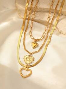 Aomogo Set da 3 collane da donna con pendenti a forma di cuore, occhi e sole a spirale, dal design unico e in piccole tirature, in acciaio inossidabile, di stile europeo e americano