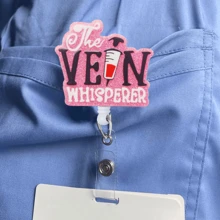 1 件静脉耳语者紫色闪光徽章卷轴可伸缩适用于护士可爱护理 ID 徽章夹配件带鳄鱼夹趣味亚克力徽章卷轴适用于办公室学生社工医院 - 粉色 - 查看 2