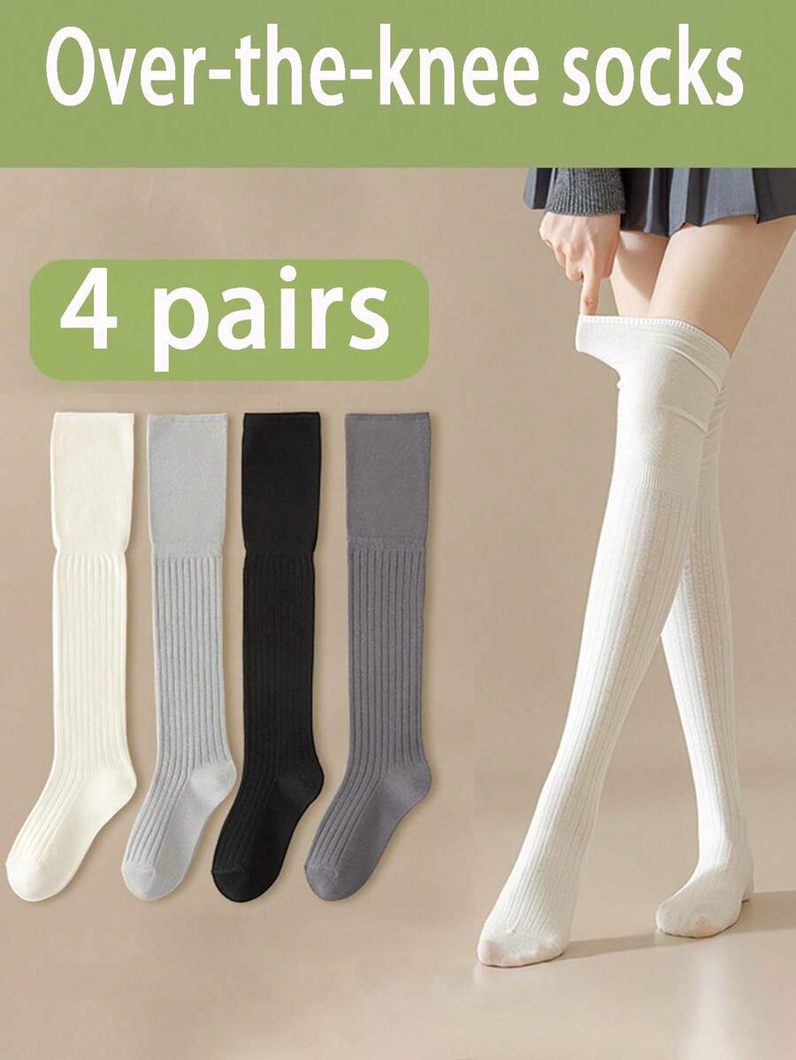 4 双女式拼布过膝袜 - 彩色 - 查看 1