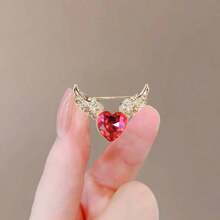 1 件优雅红色天使翅膀胸针，适合日常佩戴，女士万圣节礼服配饰别针，用于衣服包饰学校办公室配饰衬衫夹克珠宝圣诞节衣服别针有趣可爱教师礼物服装配饰包饰 - 紅色 - 查看 3