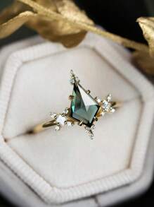 独特精致的绿色锆石镶嵌 - 极致的爱情方式 - 求婚、结婚纪念日的理想礼物 - 薄荷綠 - 查看 2