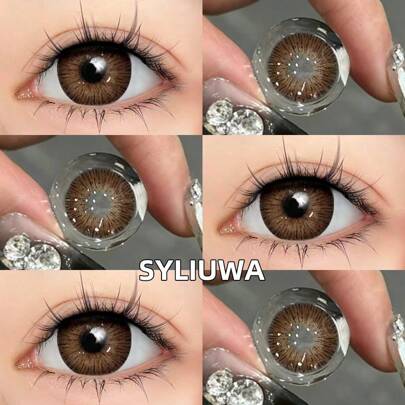 1 Pair Of Colored Contact Lenses In Blue, Grey, Brown Colors, 14.5mm, Annual Disposable, Suitable For Daily Use And Carrying Halloween Costume Cosplay