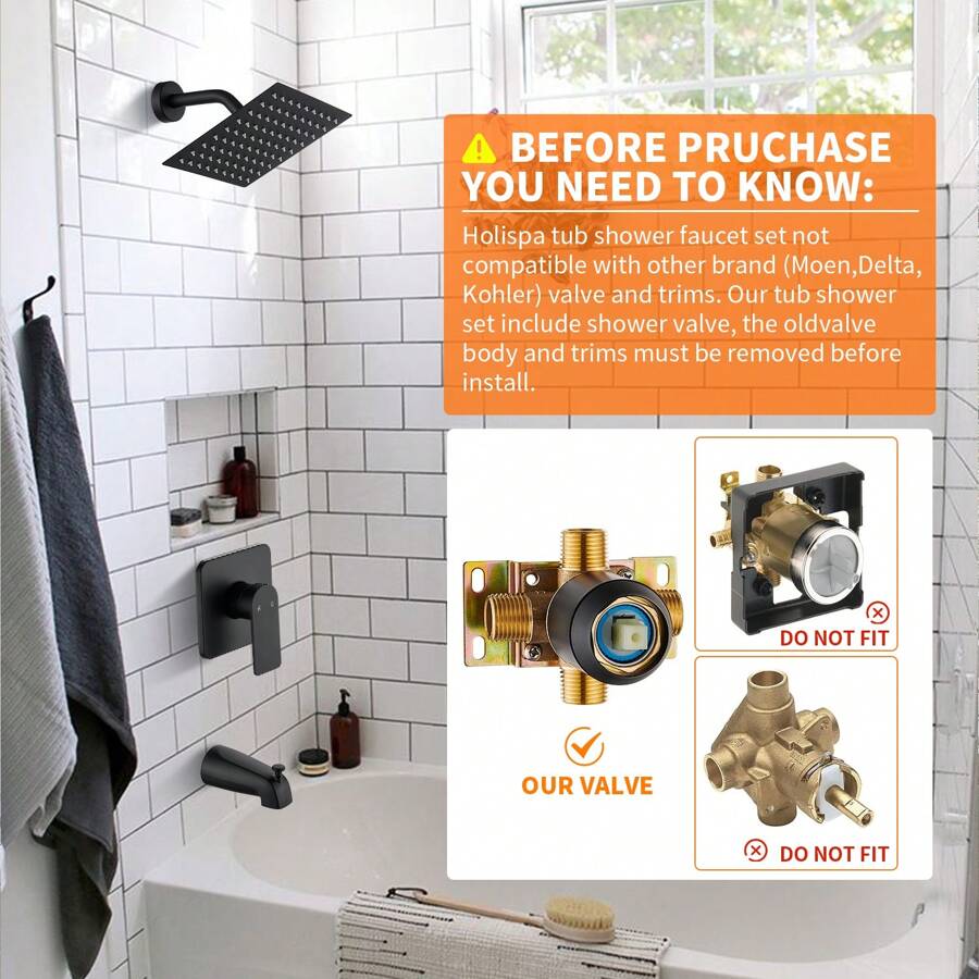 GOXIUHAN Black Tub Shower Faucet Set Complete With 8Inch Rainfall