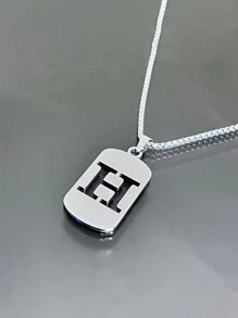 1st Heren Roestvrijstalen Trendy Ketting - 26 Holle Initialen, Elegante Letter Hanger Ketting, Kleurvast, Geschikt Voor Casual Wear En Truikettingen