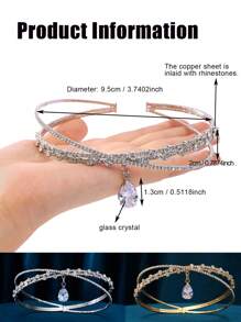 1件套优雅水滴水晶公主项链及头链，椭圆形吊坠项链，水钻皇冠头饰，百搭新娘婚礼配饰，闪亮字母装饰 - 金色 - 查看 3