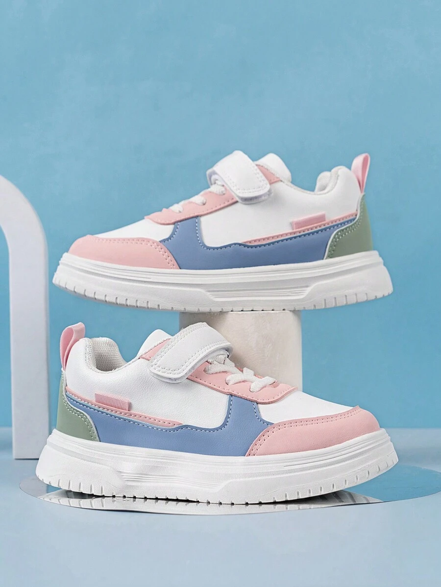 1 Pair Pink Ombre Style PU Leather Lightweight Non-Slip Casual Cute Kids Sports Shoes, Suitable For Outdoor Wear