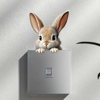 1pc Cute Gray Bunny Wall Decal: Animal Print Switch Sticker For Home Decoration, Stickers, Wall Decal, Vinyl Decal For Home Decorations, Spring Decoration Items Refresh Your Home, Festival Decoration Stickers Gifts Birthday Graduation