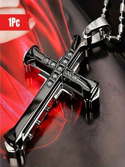 1 件钛钢吊坠项链，男女皆宜，时尚银金黑吊坠项链，经典珠宝配饰，万圣节，情人节礼物