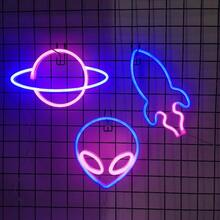 3 件霓虹灯墙饰，电池或 USB 供电太空元素外星星球火箭，适合青少年男孩、游戏室、酒吧、生日、节日、酷炫装饰礼物（不含电池） - 彩色 - 查看 7