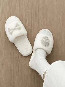 Women Fuzzy Skeleton Head Element Slippers, Striking Personalized Home Slippers, Extremely Soft And Comfy - White - View 2
