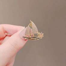 1 pieza Broche casual de aleación de zinc con forma de barco de vela compacto, adecuado para uso diario, mochila de Halloween para la escuela, accesorios de oficina, camisas, chaquetas, joyería, Navidad - Dorado - Ver 6
