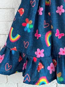Pink Or Blue Flare Leopard Print Children's Dress With Bow Mini Diva Blogger Borboletinhas Kids - 藍色 - 查看 4