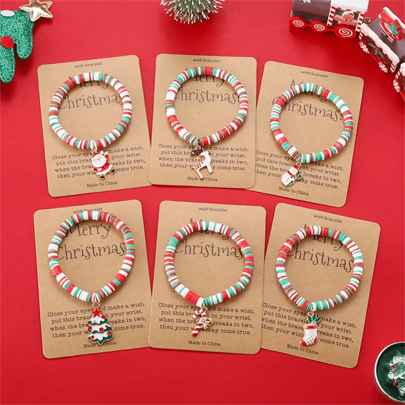 6Pcs Minimalist Deer Christmas Tree Snowman Weaving Bracelet Sets Christmas Gifts For Women Girls