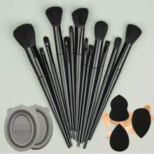 Bộ cọ trang điểm 13 chiếc, 3 miếng bọt biển trang điểm, 1 hộp vệ sinh cọ trang điểm, dụng cụ làm đẹp, phấn mắt, má hồng, cọ chuyên nghiệp, bộ cọ, bộ cọ trang điểm, bộ cọ trang điểm, bộ trang điểm hoàn chỉnh, bộ cọ trang điểm, bộ trang điểm hoàn chỉnh, bộ cọ, bộ cọ trang điểm, bộ quà tặng trang điểm, bộ - màu đen - Xem 1