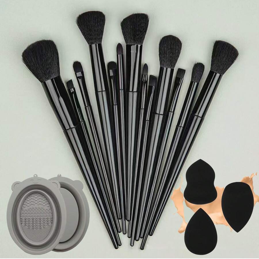 Bộ cọ trang điểm 13 chiếc, 3 miếng bọt biển trang điểm, 1 hộp vệ sinh cọ trang điểm, dụng cụ làm đẹp, phấn mắt, má hồng, cọ chuyên nghiệp, bộ cọ, bộ cọ trang điểm, bộ cọ trang điểm, bộ trang điểm hoàn chỉnh, bộ cọ trang điểm, bộ trang điểm hoàn chỉnh, bộ cọ, bộ cọ trang điểm, bộ quà tặng trang điểm, bộ - màu đen - Xem 1
