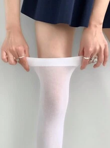 1/2/3双装白色女士过膝袜，萝莉JK软妹风格，适合甜美风格穿搭，舒适保暖 - 白色 - 查看 3