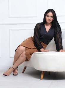 Premium Midi Denim Skirt Evangelical Fashion From 38 To 48 - 駝色 - 查看 3