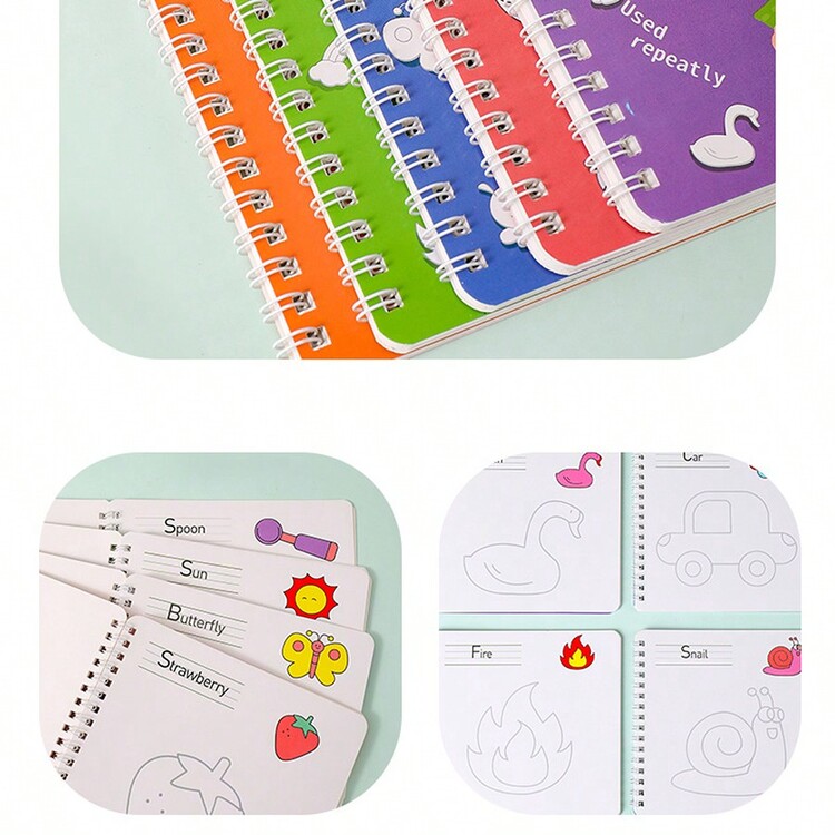 1/4pcs Reusable Magic Groove Children Painting Notebook, 8 Themes Coloring Book For Toddlers Fine Motor Skills Training, Educational Drawing Sketchbook - Multicolor - View 4