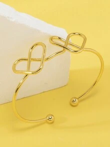 1pc Goddess Fashion Unique Personalized Design Double Heart Adjustable Bangle Bracelet For Women - Multicolor - View 5