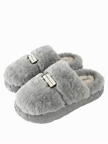 luofu 男士毛绒内衬高端舒适材质室内/户外拖鞋，时尚轮胎花纹设计，圣诞节家居拖鞋，秋冬 - 灰色 - 查看 2