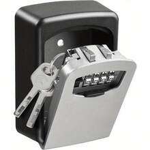 Wall Mounted Key Combination Key Lock Box Outdoor Secure Key Box Waterproof Resettable Code For House Spare Keys Business Garage Push Button Lock Box With 4-Digit Code (Grey) - 灰色和黑色 - 查看 1