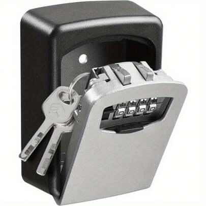 Wall Mounted Key Combination Key Lock Box Outdoor Secure Key Box Waterproof Resettable Code For House Spare Keys Business Garage Push Button Lock Box With 4-Digit Code (Grey)