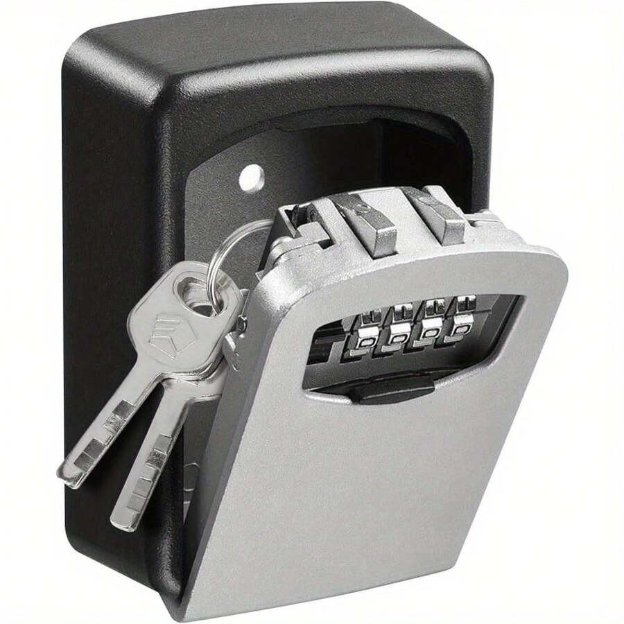 Wall Mounted Key Combination Key Lock Box Outdoor Secure Key Box Waterproof Resettable Code For House Spare Keys Business Garage Push Button Lock Box With 4-Digit Code (Grey) - 灰色和黑色 - 查看 1