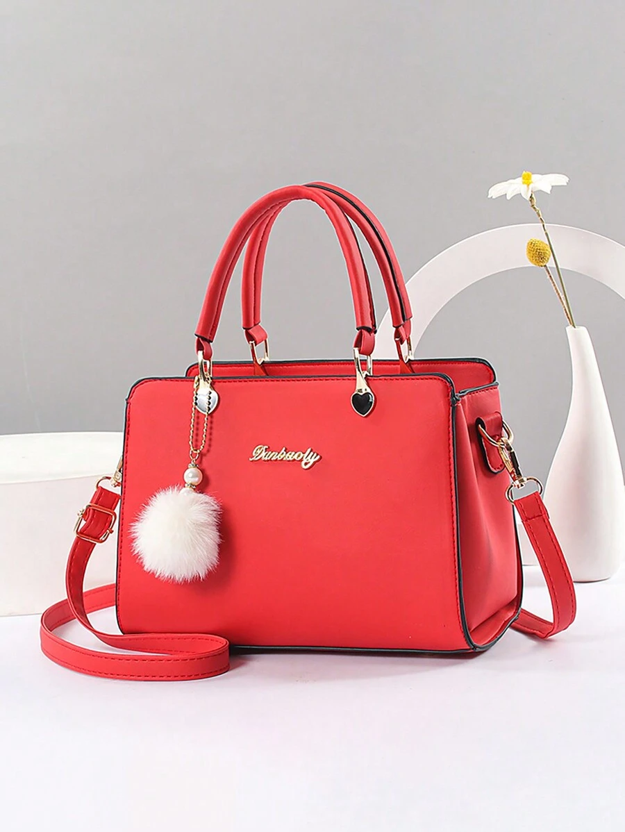 Túi Tote Thời Trang Furball Decor, Túi Đeo Chéo Nhiều Lớp, Thích Hợp Cho Các Cô Nàng Hẹn Hò & Công Sở - Đỏ - Xem 1