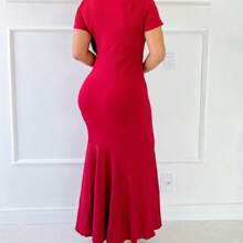 Mermaid Long Dress Ribbed Plain Basic Casual Long Sleeve - 查看 3