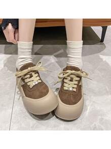 Giày thể thao đế dày vải nhung Marlette Chunky mới 2024 cho nữ, giày thể thao đế mềm thường ngày, xu hướng thời trang Hàn Quốc - Màu Khaki - Xem 2