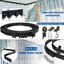 Curved Ceiling Track;Flexible Bendable Curtain Track 6.6/9.8/13.1/16.4Ft Black Curved Curtain Rail Ceiling Wall Mount Curtain Sliding Track;Bay Window&Room Divider Ceiling Track Rail System With Metal Clip Home Bathroom Decor Fall Decor Bathroom Accessories Back To School