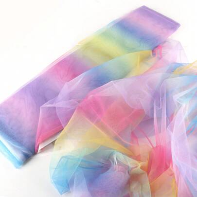 2/4/8yards Rainbow Gradient Tulle Fabric Rolls Sheer Tulle Ribbon Netting Fabric Rainbow Tulle Bolt Spool For Table Runner Tutu Skirt Sewing Crafts DIY Birthday Party Baby Shower Decorations