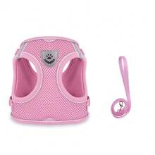 1 套粉色小狗猫背心背带和牵引带透气网眼宠物胸带，带反光条，可调节，适合小猫、小型犬和中型犬、吉娃娃、约克郡背带，户外散步、徒步旅行时使用 - 彩色 - 查看 12