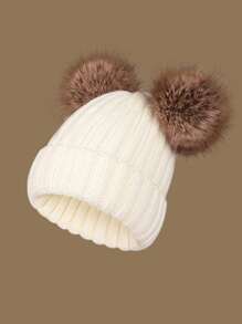 1 件罗纹针织帽，温暖厚实，带双绒球，适合成人万圣节冬季秋季 - A - 查看 4