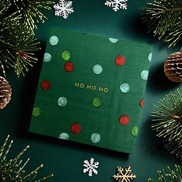20 piezas de servilletas de papel para Navidad, servilletas impresas HOHOHO de 3 capas para cócteles, servilletas de papel decorativas desechables de Santa de colores para postre, servilletas para bebidas para fiesta, boda, cumpleaños, decoración de la fiesta de Navidad